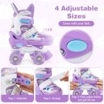 BABY JOY Kids Roller Skates for Girls Boys, 4 Sizes Adjustable Quad Skates w/Light-up Wheels for Children Toddler Ages 3-9, Fun Illuminating Birthday Gifts for Outdoor Sports (Purple, Small)