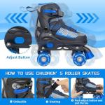 Kids Roller Skates for Boys, Blue Adjustable Rollerskates with Light Up Wheels for Teens Youth Ages 6-12 10 11 12, Beginners Outdoor Sports, Best Birthday Gift for Kids