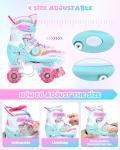 Sportneer Kids Roller Skates with Protective Gear Set, 4 Size Adjustable Girls Roller Skates with 8 Flash LED Wheels, Safe & Fun Skates for Toddlers Ages 3-12 Indoor Outdoor Use