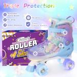 Kids Roller Skates for Girls Boys - Purple for Big Kids Age 7 8 9 10 - Adjustable All Light up Wheels Butterfly and Flower Indoor Outdoor Sports Birthday Gift for Son and Grandson