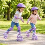 BABY JOY Kids Roller Skates for Girls Boys, 4 Sizes Adjustable Quad Skates w/Light-up Wheels for Children Toddler Ages 3-9, Fun Illuminating Birthday Gifts for Outdoor Sports (Purple, Small)