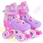 2PM SPORTS Roller Skates Girls Ages 5-8 8-12 3-5 4-7 6-12 10-12 with Light Up Wheels, Outdoor Indoor Girls Rollerskates for Kids Beginner Size 10C 11C 12C 13C 1 2 3 4 5 6 Pink Butterfly