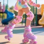 2PM SPORTS Roller Skates Girls Ages 5-8 8-12 3-5 4-7 6-12 10-12 with Light Up Wheels, Outdoor Indoor Girls Rollerskates for Kids Beginner Size 10C 11C 12C 13C 1 2 3 4 5 6 Pink Butterfly
