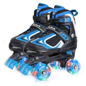 Nattork Kids Roller Skates for Boys Girls, 4 Sizes Adjustable Quad Skates with Light up Wheels,Beginner Kids Roller Skates Indoor Outdoor
