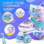 NEMONE Mermaid 4 Size Adjustable Light up Roller Skates for Girls, Blue Purple Skates for Toddlers, Beginner Kids Roller Skates Indoor Outdoor (Blue M)