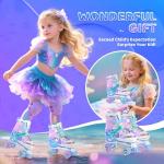 NEMONE Mermaid 4 Size Adjustable Light up Roller Skates for Girls, Blue Purple Skates for Toddlers, Beginner Kids Roller Skates Indoor Outdoor (Blue M)