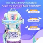 NEMONE Mermaid 4 Size Adjustable Light up Roller Skates for Girls, Blue Purple Skates for Toddlers, Beginner Kids Roller Skates Indoor Outdoor (Blue M)