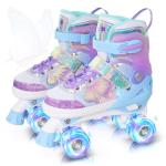 MammyGol Kids Roller Skates for Girls or Boys, 4 Size Adjustable Roller Skates for Little Kid with Beautiful Butterflies, Beginner Kids Light up Roller Quad Skates Indoor Outdoor (Purple)