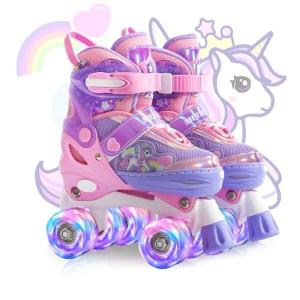METROLLER Kids Roller Skates Girls Ages 4-6 5-8 8-12 Adjustable Toddler Roller Skates Shining Wheels Little Unicorn Sports Outdoors