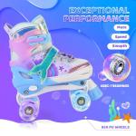 NEMONE Mermaid 4 Size Adjustable Light up Roller Skates for Girls, Blue Purple Skates for Toddlers, Beginner Kids Roller Skates Indoor Outdoor (Blue M)