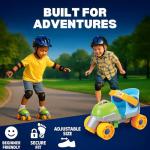 Adjustable Easy Training Inline Rollerskates - Beginner-Friendly Quad-Style 4 Wheel Inline Roller Skates Training for Kids, Toddler, and Children (Green)
