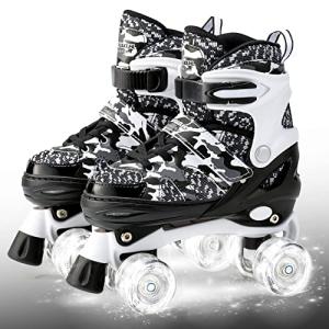 Kuxuan Skates Boys and Girls Camo Adjustable Roller Skates with Light up Wheels, Fun Illuminating Rollerskate for Kids Girls Youth