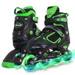 MammyGol Adjustable Inline Skates for Boys Girls Kids Youth with Light up Wheels, Green Beginner Blades Roller Skates for Boys Size 1 2 3 4 Ages 6-12