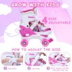TOMSHOO Girls Roller Skates for Kids Child Beginners 4 Size Adjustable Roller Skate with Light up Wheels Fun Illuminating Skates for Toddlers Patines para niñas (Large - Youth (3.5-6))