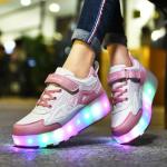 HHSTS Kids Shoes with Wheels LED Light Color Shoes Shiny Roller Skates Skate Shoes Simple Kids Gifts Boys Girls Best Gift for Party Birthday Christmas Day(6 Big Kid, White Pink)