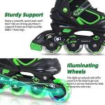 MammyGol Adjustable Inline Skates for Boys Girls Kids Youth with Light up Wheels, Green Beginner Blades Roller Skates for Boys Size 1 2 3 4 Ages 6-12