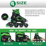 MammyGol Adjustable Inline Skates for Boys Girls Kids Youth with Light up Wheels, Green Beginner Blades Roller Skates for Boys Size 1 2 3 4 Ages 6-12