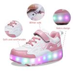 HHSTS Kids Shoes with Wheels LED Light Color Shoes Shiny Roller Skates Skate Shoes Simple Kids Gifts Boys Girls Best Gift for Party Birthday Christmas Day(6 Big Kid, White Pink)