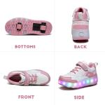 HHSTS Kids Shoes with Wheels LED Light Color Shoes Shiny Roller Skates Skate Shoes Simple Kids Gifts Boys Girls Best Gift for Party Birthday Christmas Day(6 Big Kid, White Pink)