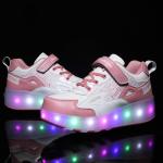 HHSTS Kids Shoes with Wheels LED Light Color Shoes Shiny Roller Skates Skate Shoes Simple Kids Gifts Boys Girls Best Gift for Party Birthday Christmas Day(6 Big Kid, White Pink)