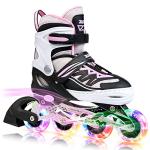 2PM SPORTS Cytia Pink Girls Adjustable Illuminating Inline Skates with Light up Wheels, Fun Flashing Beginner Roller Skates for Kids (Pink, Medium - Big Kid (13C-3 US))