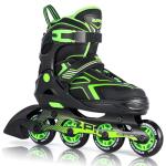 2PM SPORTS Torinx Boys Adjustable Inline Skates, Fun Beginner Roller Skates for Kids, Youth, Girls, Men and Women (Green, Medium - Big Kid (1-4 US))