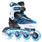ECOO Adjustable Inline Skates Boys and Girls with Light up Wheels，Roller Skates for Kids Ages 4-12, Teen Skates for Beginner Outdoor and Indoor (Blue, Large-Youth（3-6 US）)