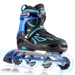 2PM Sports Vinal Boys and Girls Adjustable Flashing Inline Skates, All Wheels Light Up, Fun Illuminating Skates for Kids and Men- Azure Medium(1Y-4Y US)
