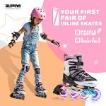 2PM SPORTS Cytia Pink Girls Adjustable Illuminating Inline Skates with Light up Wheels, Fun Flashing Beginner Roller Skates for Kids (Pink, Medium - Big Kid (13C-3 US))