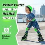 2PM SPORTS Torinx Boys Adjustable Inline Skates, Fun Beginner Roller Skates for Kids, Youth, Girls, Men and Women (Green, Medium - Big Kid (1-4 US))
