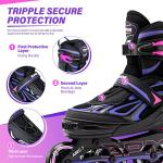 2PM SPORTS Vinal Girls Adjustable Inline Skates with Light up Wheels Beginner Skates Fun Illuminating Roller Skates for Kids Boys and Ladies… (Violet & Magenta, Large - Youth (4Y-7Y US))