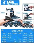 ECOO Adjustable Inline Skates Boys and Girls with Light up Wheels，Roller Skates for Kids Ages 4-12, Teen Skates for Beginner Outdoor and Indoor (Blue, Large-Youth（3-6 US）)