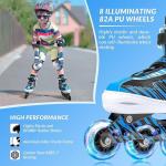 ECOO Adjustable Inline Skates Boys and Girls with Light up Wheels，Roller Skates for Kids Ages 4-12, Teen Skates for Beginner Outdoor and Indoor (Blue, Large-Youth（3-6 US）)