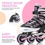 2PM SPORTS Cytia Pink Girls Adjustable Illuminating Inline Skates with Light up Wheels, Fun Flashing Beginner Roller Skates for Kids (Pink, Medium - Big Kid (13C-3 US))