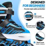 ECOO Adjustable Inline Skates Boys and Girls with Light up Wheels，Roller Skates for Kids Ages 4-12, Teen Skates for Beginner Outdoor and Indoor (Blue, Large-Youth（3-6 US）)
