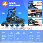 2PM Sports Vinal Boys and Girls Adjustable Flashing Inline Skates, All Wheels Light Up, Fun Illuminating Skates for Kids and Men- Azure Medium(1Y-4Y US)