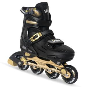 Kids Inline Skates Cool Racing Car Decorations Blades Roller for Boys Girls- Golden for Teenagers Youth Age 7 8 9 10 - Adjustable All Light up Wheels Indoor Outdoor Birthday Gift for Son and Grandson