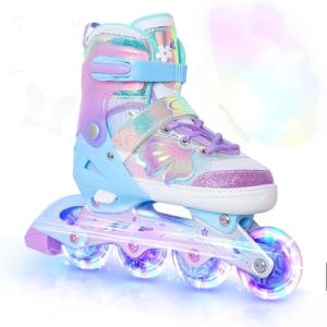 Kids Inline Skates for Girls and Boys -Purple Blades Roller for Kids Age 4 5 6 7- Adjustable All Light up Wheels Indoor Outdoor Sports Birthday Gift for Son and Grandson