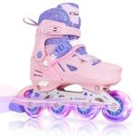 Nattork Inline Skates for Girls and Boys Kids, 4 Sizes Adjustable Inline Skates with Light up Wheels, Illuminating Beginner Roller Skates for Kids & Adult Youth Teal Age 10-12 Size 5 6 7 8