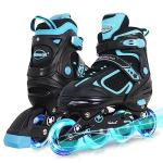 MammyGol Adjustable Inline Skates for Boys Girls Kids Youth with Light up Wheels, Teal Beginner Blades Roller Skates for Boys Size 1 2 3 4 Ages 6-12
