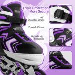 Adjustable Inline Skates for Girls, Girls Roller Skates with All Light up Wheels for Big Kids, Purple, Size 1 2 3 4