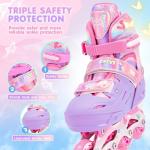 2PM SPORTS Kids Inline Skates Girls Ages 5-8 8-12 4-6 6-12 10-14 with Light Up Wheels, Adjustable Kids Blades Roller Skates for Girls Beginner Youth Outdoor Size 11C 1 2 3 4 5 6 7 8 Pink Butterfly