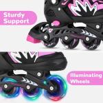 TOMSHOO Inline Skates for Kids Girls Adjustable Roller Skates with 4 Illuminating Pu Wheels Outdoors Indoors Roller Skates for Indoors & Outdoors (Pink, Large - Youth (3.5-6))