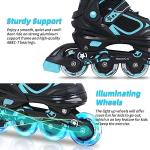 MammyGol Adjustable Inline Skates for Boys Girls Kids Youth with Light up Wheels, Teal Beginner Blades Roller Skates for Boys Size 1 2 3 4 Ages 6-12