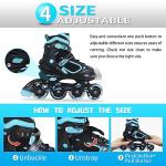 MammyGol Adjustable Inline Skates for Boys Girls Kids Youth with Light up Wheels, Teal Beginner Blades Roller Skates for Boys Size 1 2 3 4 Ages 6-12