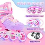 2PM SPORTS Kids Inline Skates Girls Ages 5-8 8-12 4-6 6-12 10-14 with Light Up Wheels, Adjustable Kids Blades Roller Skates for Girls Beginner Youth Outdoor Size 11C 1 2 3 4 5 6 7 8 Pink Butterfly
