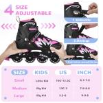 TOMSHOO Inline Skates for Kids Girls Adjustable Roller Skates with 4 Illuminating Pu Wheels Outdoors Indoors Roller Skates for Indoors & Outdoors (Pink, Large - Youth (3.5-6))