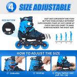 Nattork Adjustable Inline Skates for Youth Big Boys - with Light up Wheels - Blue Blade Roller Skating for Beginners Size 5 6 7 8 Ages 11 12 13 14 15