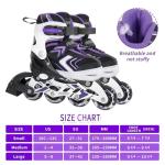 Adjustable Inline Skates for Girls, Girls Roller Skates with All Light up Wheels for Big Kids, Purple, Size 1 2 3 4