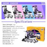 Adjustable Inline Skates for Girls, Girls Roller Skates with All Light up Wheels for Big Kids, Purple, Size 1 2 3 4